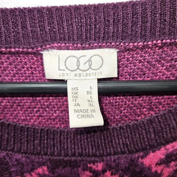 LOGO Lori Goldstein Pink/Purple Acrylic Sweater Abstract Design Panel Size L - Picture 5 of 10
